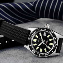Load image into Gallery viewer, 62Mas Homage NH35A Waffle Strap Vintage Watch Black Dial