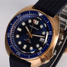 Carica l'immagine nel visualizzatore di Gallery, 44mm Aluminum Bronze Watch NH35A movt waffle strap blue Dial