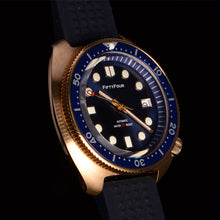 Carica l'immagine nel visualizzatore di Gallery, 44mm Aluminum Bronze Watch NH35A movt waffle strap blue Dial