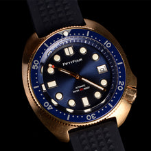 Carica l'immagine nel visualizzatore di Gallery, 44mm Aluminum Bronze Watch NH35A movt waffle strap blue Dial