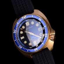 Carica l'immagine nel visualizzatore di Gallery, 44mm Aluminum Bronze Watch NH35A movt waffle strap blue Dial