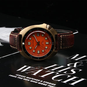 Bronze Watch 6105 Turtle Homage 44mm NH35A 30ATM Orange Dial