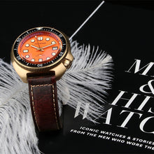 Load image into Gallery viewer, Bronze Watch 6105 Turtle Homage 44mm NH35A 30ATM Orange Dial
